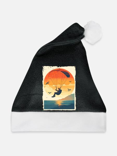 Abendstimmung mit Paragleiter über Wasser - Weihnachtsmütze - Schwarz/Weiß