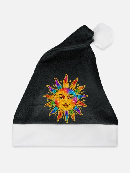 Sonne im Regenbogen-Glitzer - Weihnachtsmütze - Schwarz/Weiß