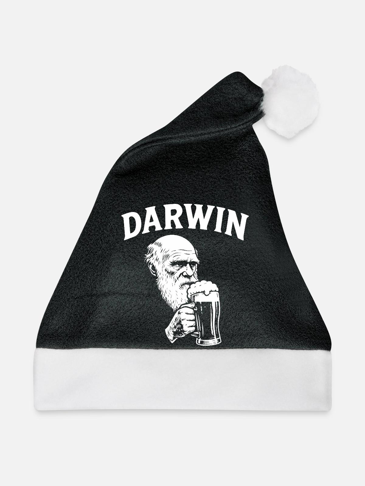 Darwin trinkt Bier - Weihnachtsmütze - Schwarz/Weiß - Vorne