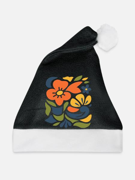 Abstraktes Blumen Muster Illustration  - Weihnachtsmütze - Schwarz/Weiß
