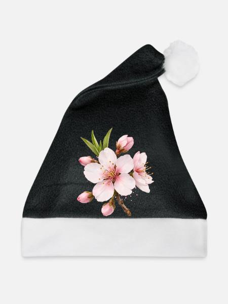Mandelblüte Rosa Frühlingsblume - Weihnachtsmütze - Schwarz/Weiß
