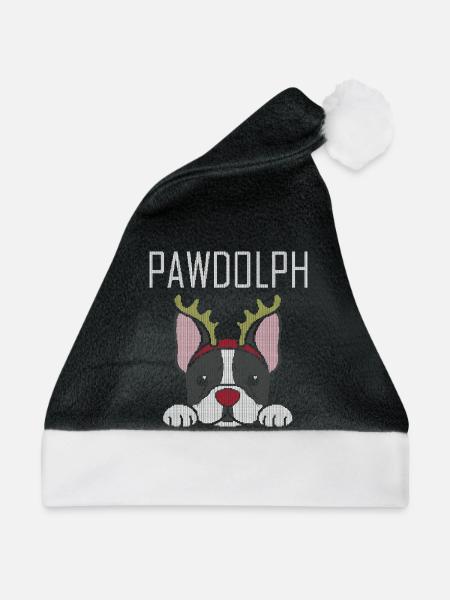 Pawdolph Hässlicher Weihnachtspullover Frenchie Hund - Weihnachtsmütze - Schwarz/Weiß
