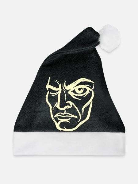 Abstraktes Porträt "Der Beobachter" - Weihnachtsmütze - Schwarz/Weiß