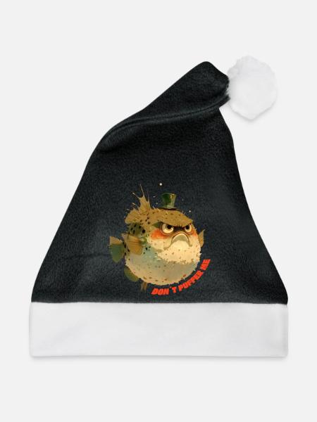 Mürrischer Kugelfisch mit Zylinder - Weihnachtsmütze - Schwarz/Weiß