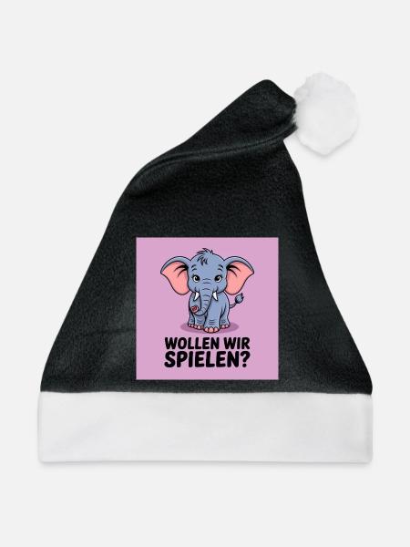 Spielender Elefant auf Lila - Weihnachtsmütze - Schwarz/Weiß