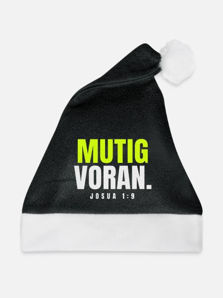 Mutig voran – Josua 1,9 - Weihnachtsmütze - Schwarz/Weiß - Vorne