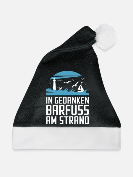 Ostsee Nordseeküste In Gedanken Barfuss am Strand - Weihnachtsmütze - Schwarz/Weiß