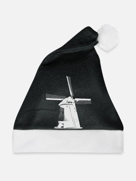 Windmühle Niederlande - Weihnachtsmütze - Schwarz/Weiß - Vorne