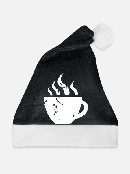 Kaffee Kaffeetasse retro vintage Cafe Symbol icon - Weihnachtsmütze - Schwarz/Weiß - Vorne