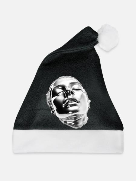 Flüssiges Chromporträt - Weihnachtsmütze - Schwarz/Weiß - Vorne