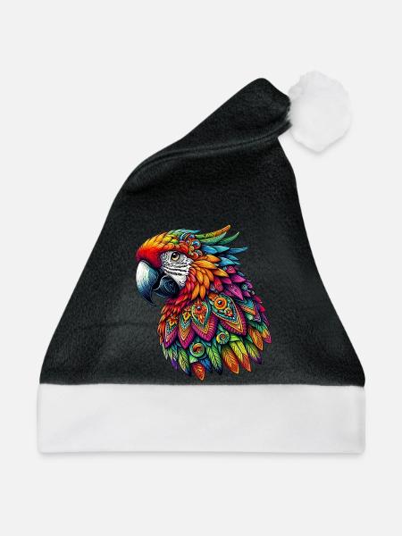 Papagei mit Mandalas verziert - Weihnachtsmütze - Schwarz/Weiß