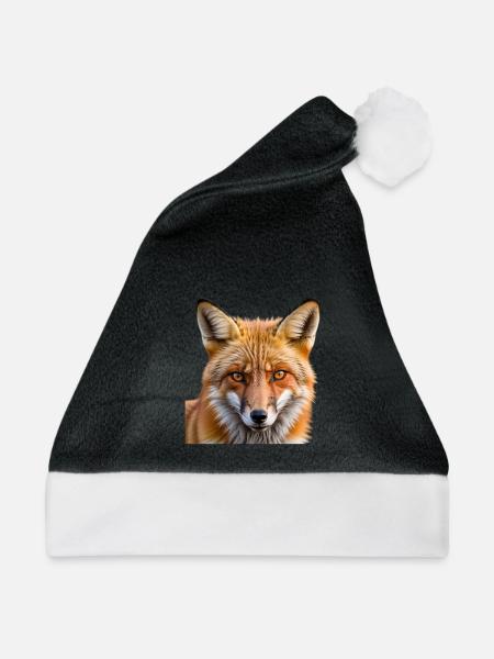 Fuchs Tierbild - Weihnachtsmütze - Schwarz/Weiß