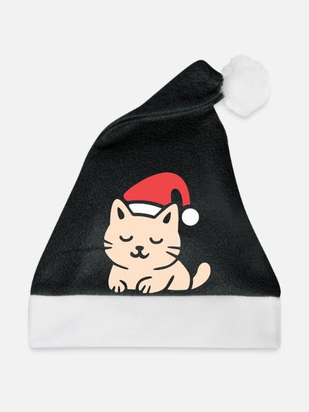 Süße Weihnachtskatze im Comfy Style - Weihnachtsmütze - Schwarz/Weiß