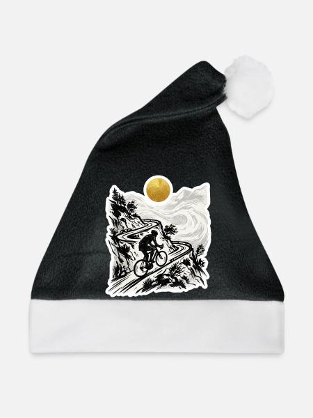 Radfahrer Bergpass Holzschnitt Goldsonne - Weihnachtsmütze - Schwarz/Weiß - Vorne