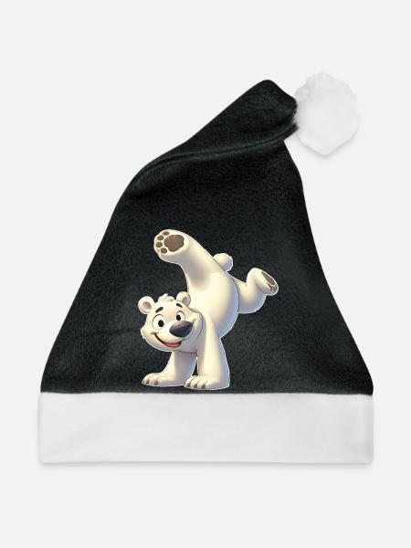 Eisbär Handstand Salto Nordpol Gymnastik - Weihnachtsmütze - Schwarz/Weiß - Vorne