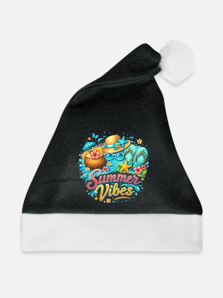 Sommer Vibes: Strandglück & Tropenfarben - Weihnachtsmütze - Schwarz/Weiß