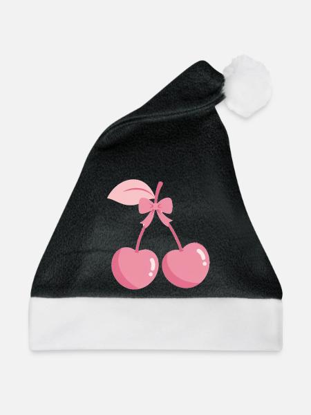 Rosa Kirschen mit Schleife - Weihnachtsmütze - Schwarz/Weiß