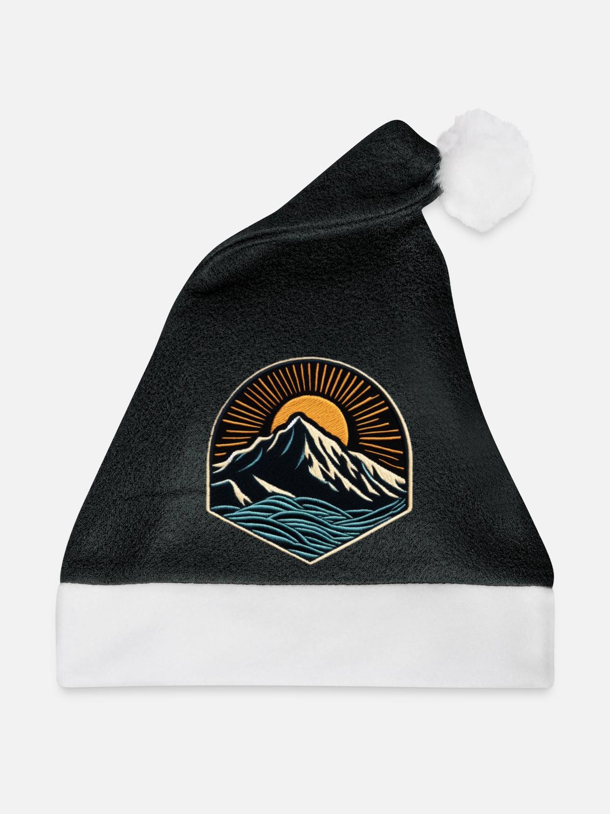 Bergsonne Wellen Patch - Weihnachtsmütze - Schwarz/Weiß - Vorne
