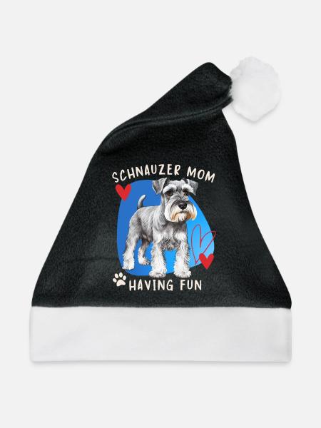 Schnauzer, Schnauzer-Terrier, Schnauzer-Mom Spruch - Weihnachtsmütze - Schwarz/Weiß - Vorne