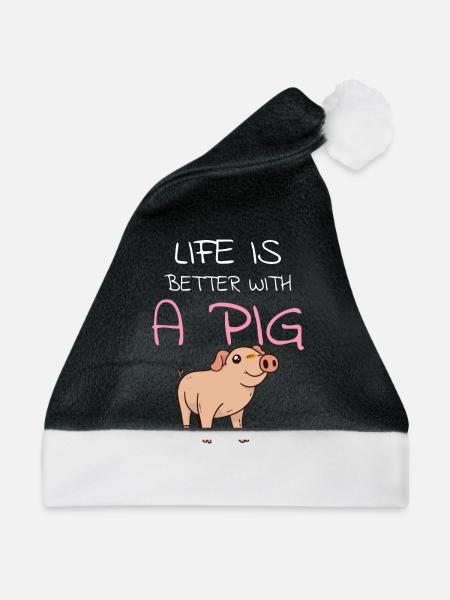 PIG OWNER / PIG FARMER: Life With A Pig - Weihnachtsmütze - Schwarz/Weiß - Vorne