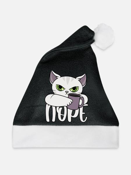 Nope Katze Kaffee - Weihnachtsmütze - Schwarz/Weiß