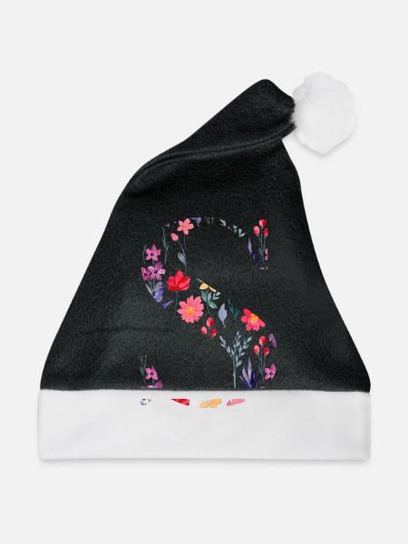 Personalisierte Blumenbuchstaben - Geschenkidee - Weihnachtsmütze - Schwarz/Weiß