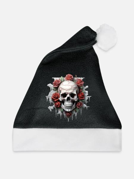 Gothic Blumenkunst Grafik Modedesign - Weihnachtsmütze - Schwarz/Weiß
