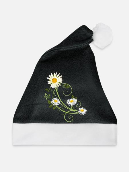 Ranke mit Margerite und Gänseblümchen - Weihnachtsmütze - Schwarz/Weiß