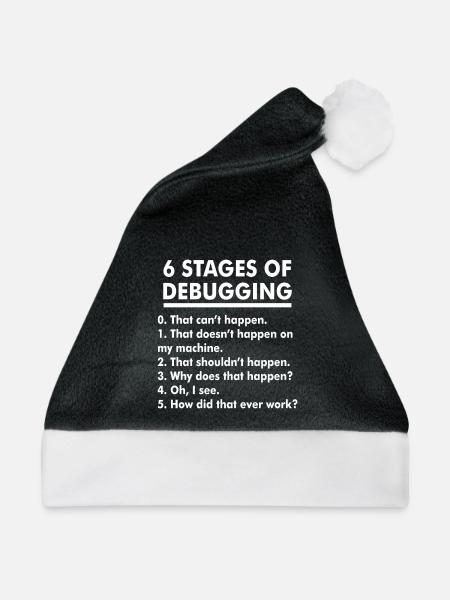 Humorvolle Illustration der Debugging-Phasen - Weihnachtsmütze - Schwarz/Weiß