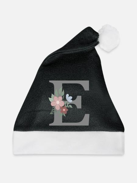 Buchstabe E mit Blume grau - Weihnachtsmütze - Schwarz/Weiß