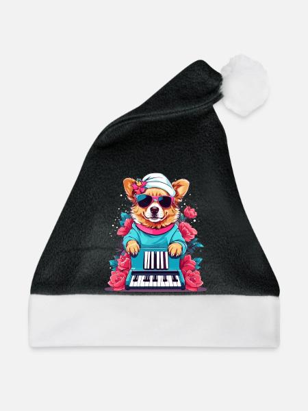Hund mit Piano - Weihnachtsmütze - Schwarz/Weiß