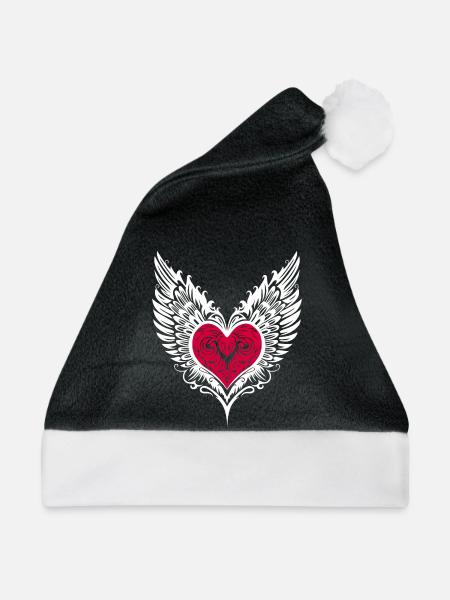 Herz Flügel Geflügeltes Herz - Weihnachtsmütze - Schwarz/Weiß - Vorne