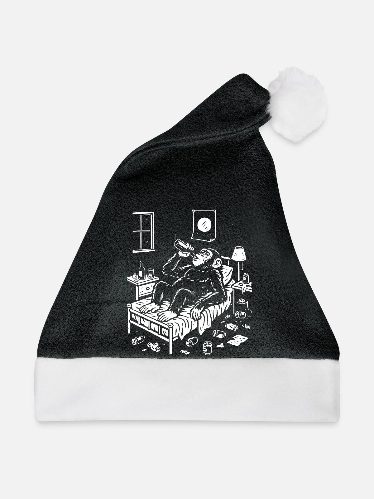 Schlafenszeit-Affen-Trink-Absacker - Weihnachtsmütze - Schwarz/Weiß - Vorne