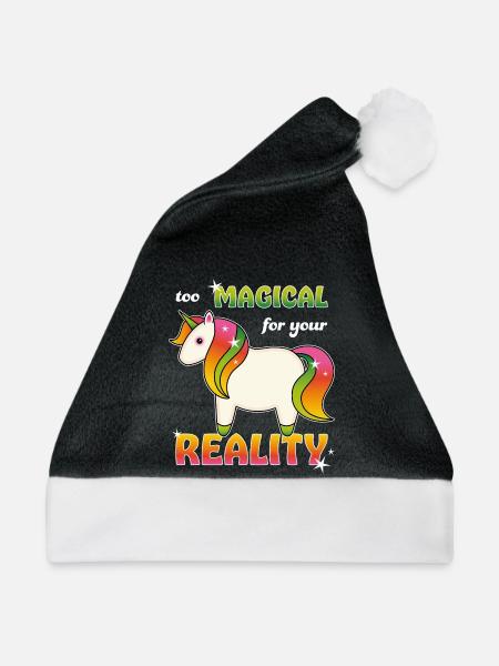 Regenbogen Einhorn - Weihnachtsmütze - Schwarz/Weiß - Vorne