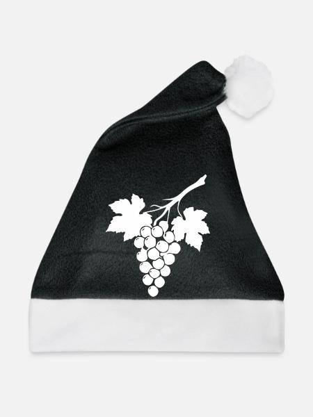 Weiße Weinrebe Weintrauben Geschenk Weintrinker  - Weihnachtsmütze - Schwarz/Weiß - Vorne