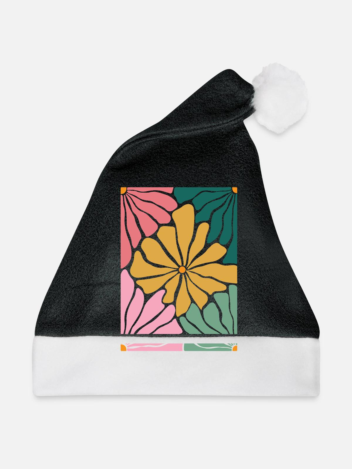 Boho Flowers - Weihnachtsmütze - Schwarz/Weiß - Vorne