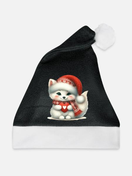 Niedlicher Weihnachtsfuchs Mit Herz - Weihnachtsmütze - Schwarz/Weiß - Vorne