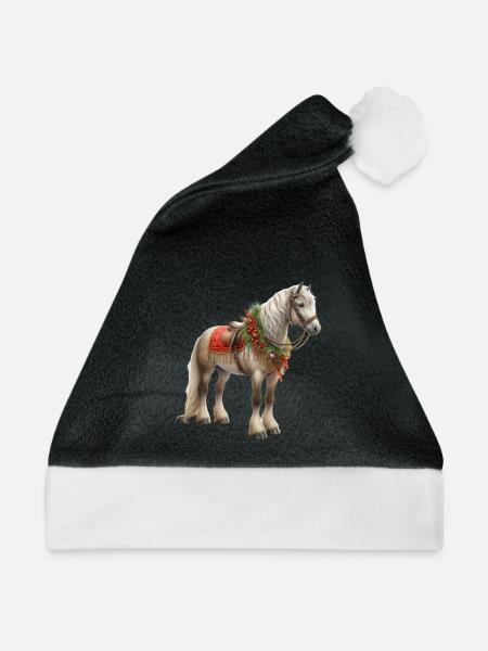 Weihnachtspferd Mit Festlichem Zaumzeug - Weihnachtsmütze - Schwarz/Weiß - Vorne