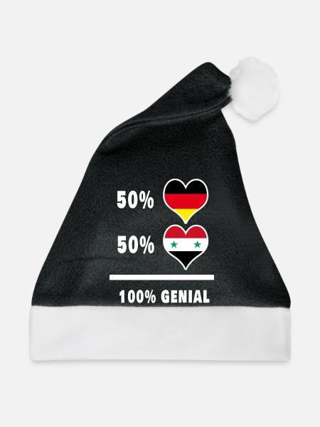 Deutschland und Syrien 100% Genial / Geschenk - Weihnachtsmütze - Schwarz/Weiß - Vorne