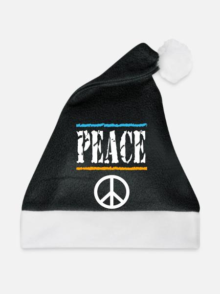 Retro Peace Vibes T-Shirt - Weihnachtsmütze - Schwarz/Weiß - Vorne