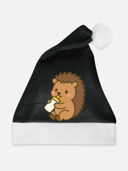 Igelchen mit Milchflasche - Weihnachtsmütze - Schwarz/Weiß