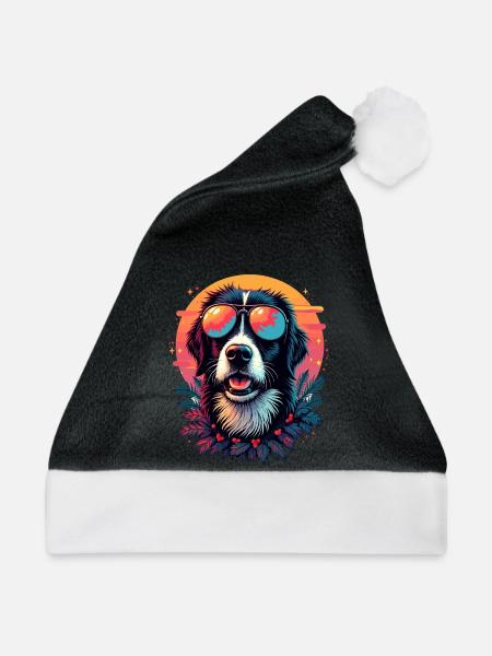 Tropischer Hund mit Sonnenbrille - Weihnachtsmütze - Schwarz/Weiß