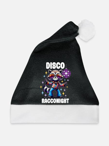Waschbär 70er Jahre In Disco - Weihnachtsmütze - Schwarz/Weiß - Vorne