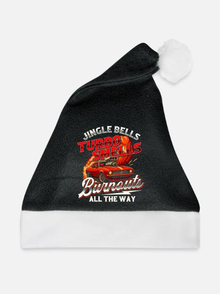 Jingle Bells Turbo riecht Burnouts Lustiges Auto Weihnachten - Weihnachtsmütze - Schwarz/Weiß - Vorne
