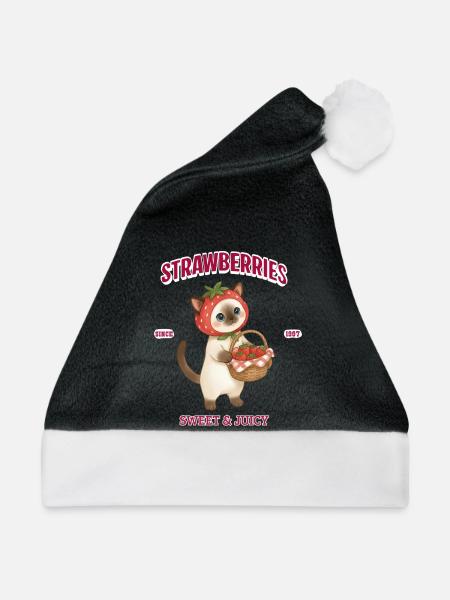 Erdbeer-Katzen-Korb-Zauber - Weihnachtsmütze - Schwarz/Weiß