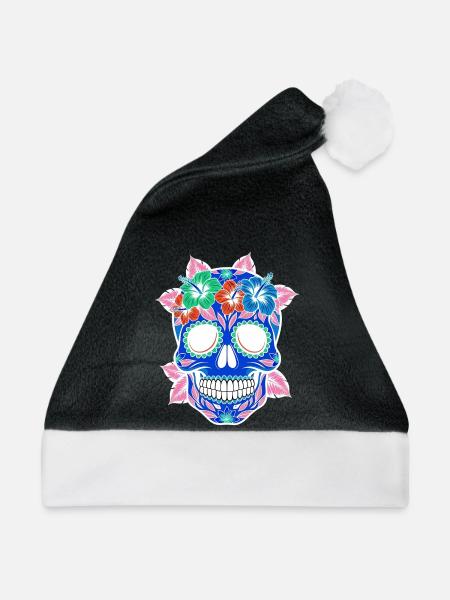 Halloween Sugar Skull pastell - Weihnachtsmütze - Schwarz/Weiß - Vorne
