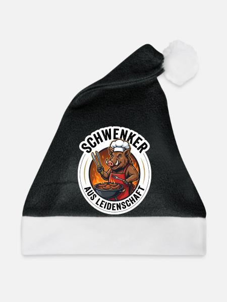 Schwenker Grillsport Wildschwein T-Shirt - Weihnachtsmütze - Schwarz/Weiß - Vorne