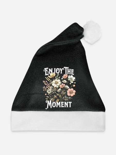Enjoy The Moment Blumen Retro Vintage Geschenk - Weihnachtsmütze - Schwarz/Weiß - Vorne