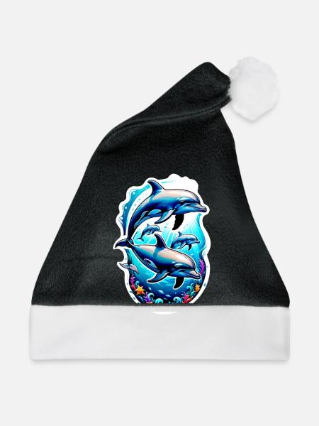 Delfin & Ozean - Weihnachtsmütze - Schwarz/Weiß