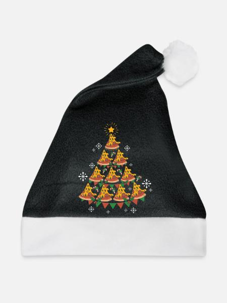 Pizza Fast Food Pizza Christmas Tree - Weihnachtsmütze - Schwarz/Weiß - Vorne